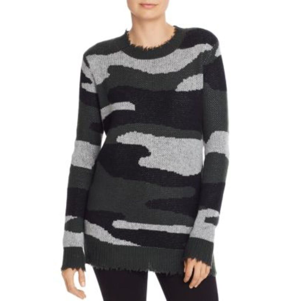 AQUA Cashmere 100% Cashmere Camo Distressed Sweater- S